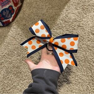Orange Polka Dot Hair Bow Cheerleading Gymastics Navy Blue & White